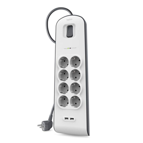 Belkin prepäťová ochrana BSV804 8 zásuviek, 2xUSB 2,4A, 2m kábel 