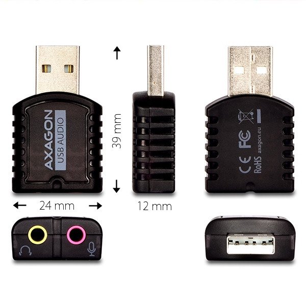AXAGON ADA-10, USB 2.0 - externá zvuková karta MINI, 48kHz/16-bit stereo, vstup USB-A  