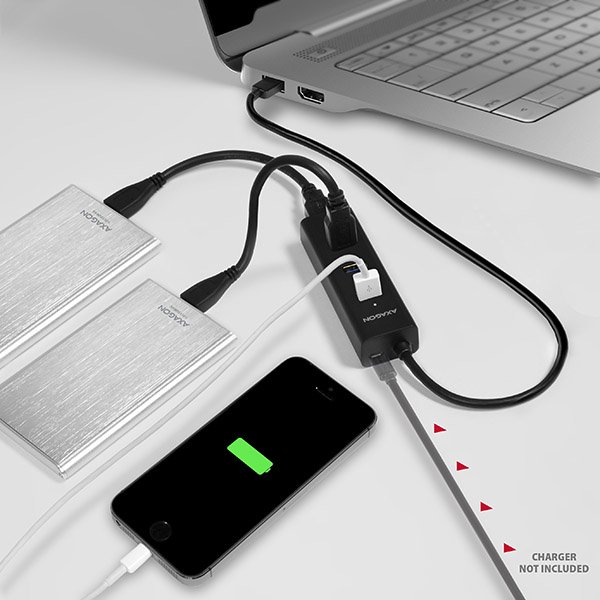 AXAGON HUE-S2B, 4x USB 3.0 CHARGING hub, micro USB nap. konektor, kábel USB-A 30cm 