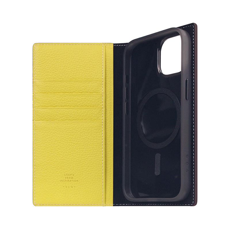 SLG Design puzdro D8 Neon Full Grain Leather Diary pre iPhone 15 - Lemon 