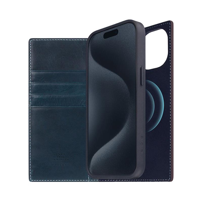 SLG Design puzdro D7 Magsafe Italian Wax Leather pre iPhone 15 - Blue 
