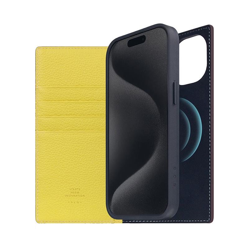 SLG Design puzdro D8 Neon Full Grain Leather Diary pre iPhone 15 - Lemon 