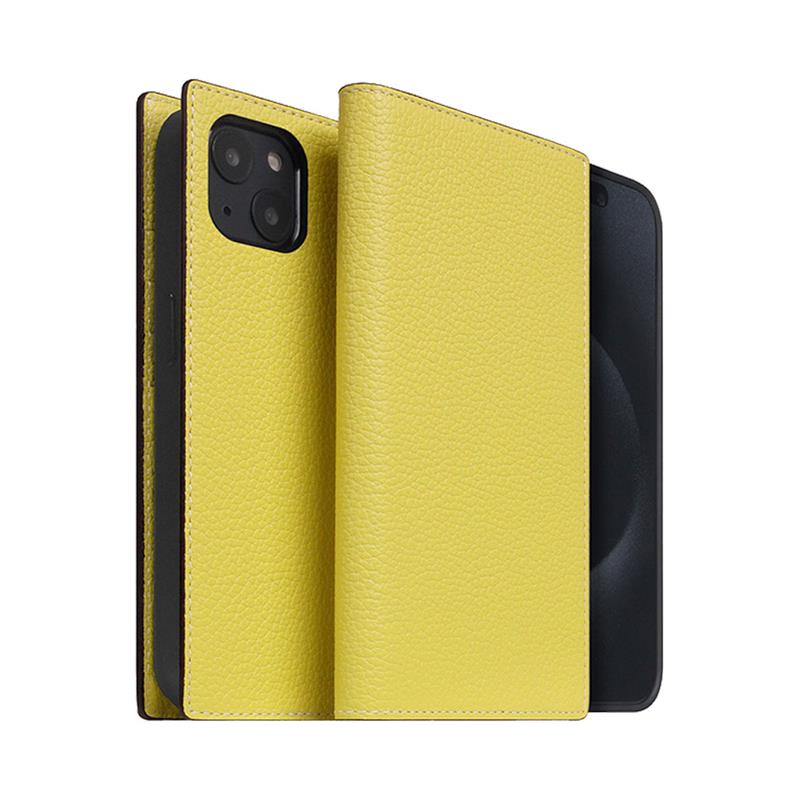 SLG Design puzdro D8 Neon Full Grain Leather Diary pre iPhone 15 - Lemon 