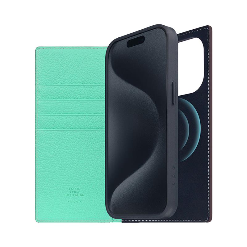 SLG Design puzdro D8 Neon Full Grain Leather Diary pre iPhone 15 Pro - Teal 