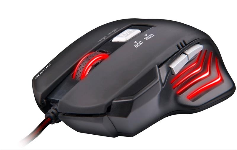 Herná myš C-TECH Akantha (GM-01R), casual gaming, herná, červené podsvietenie, 2400DPI, USB 