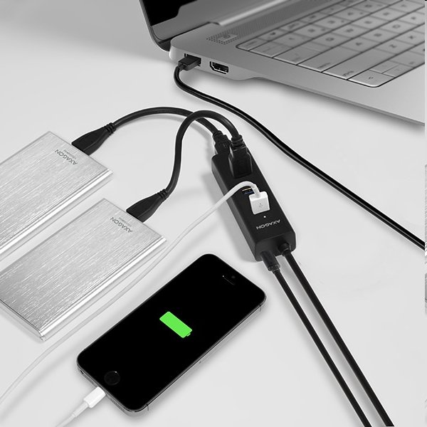 AXAGON HUE-S2BP, 4x USB 3.0 CHARGING hub, vč. AC adaptéru, kabel USB-A 1.2m 