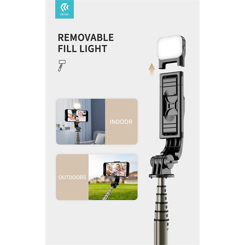 Devia Tripod Stand Multi-function Selfie Bar With Fill-In Light - Black 