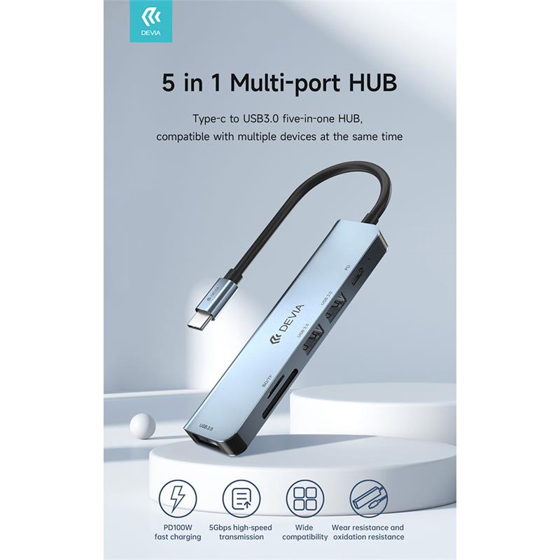 Devia USB-C Hub Leopard Series 5-in-1 EC135 - Deep Gray 