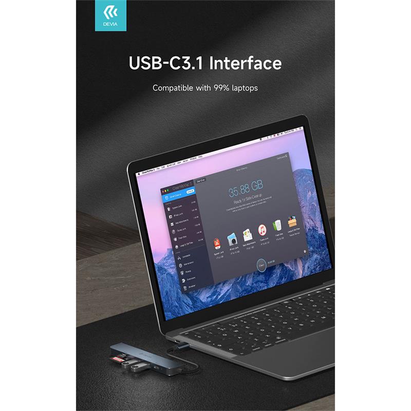 Devia USB-C Hub Leopard Series 5-in-1 EC135 - Deep Gray 