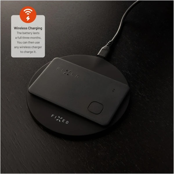 Fixed Smart tracker Tag Card s podporou Find My, bezdrôtové nabíjanie, čierny 