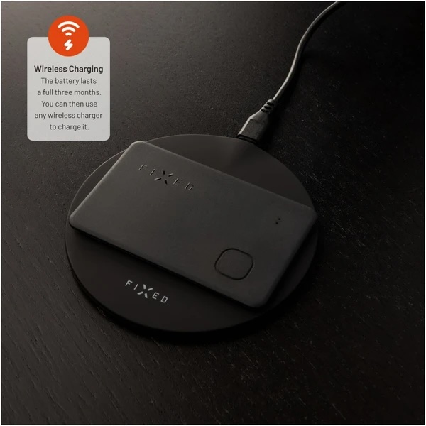 Fixed Smart tracker Tag Card s podporou Find My, bezdrôtové nabíjanie, čierny 