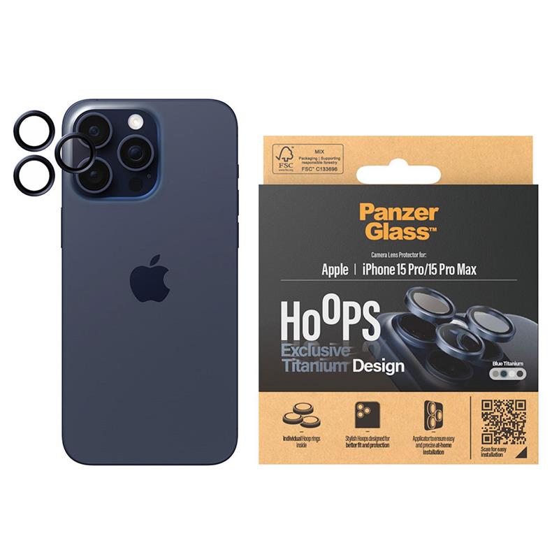 PanzerGlass ochranné sklo Hoops pre iPhone 15 Pro/15 Pro Max - Blue Titanium 