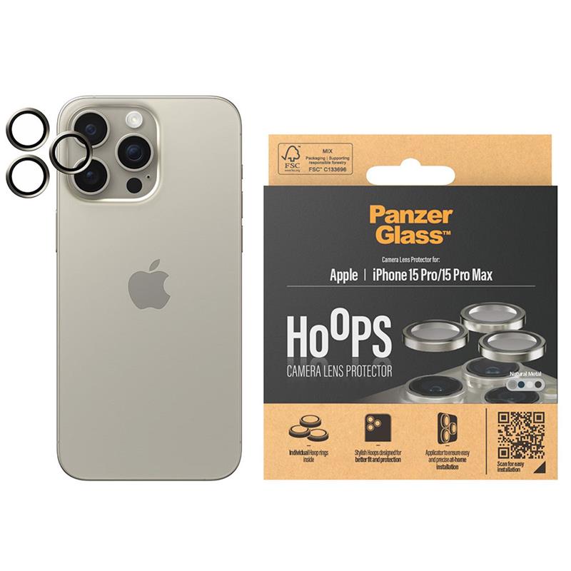 PanzerGlass ochranné sklo Hoops pre iPhone 15 Pro/15 Pro Max - Natural Metal 
