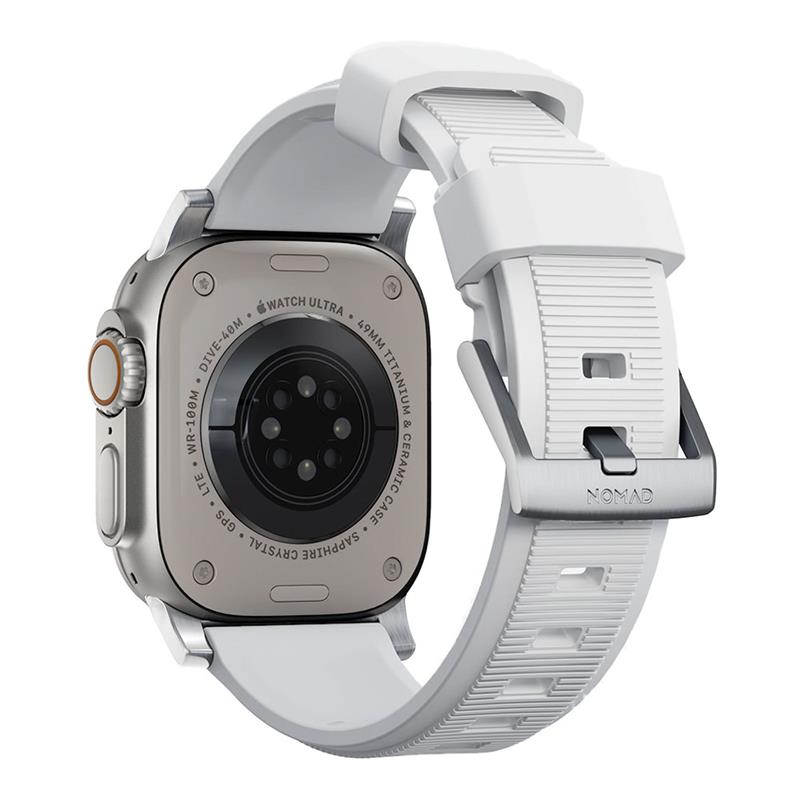Nomad remienok Rugged Strap pre Apple Watch 44/45/49mm - White/Silver Hardware 