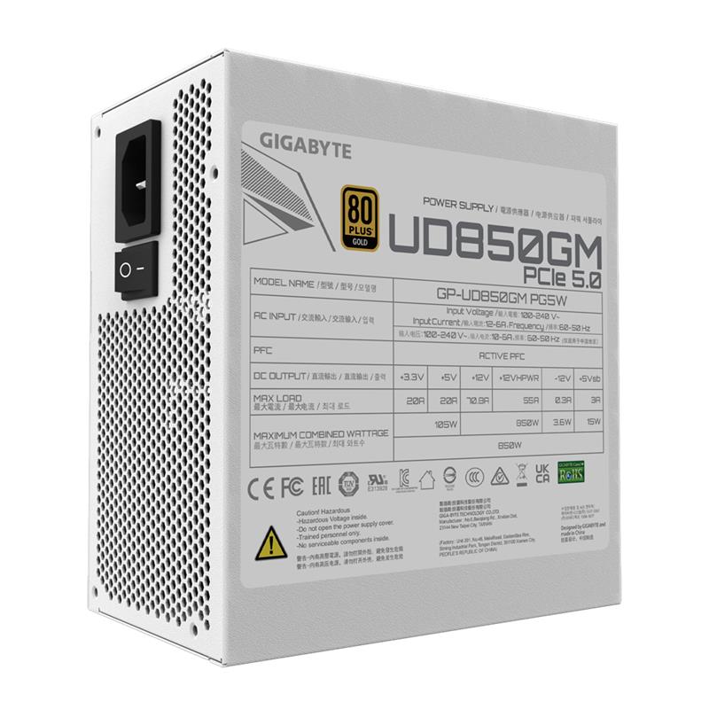 Gigabyte UD850GM PG5W 850W 80+ GOLD Modular, PCIe Gen 5.0, ATX 3.0, White 