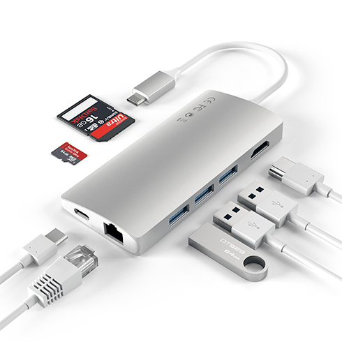 Satechi USB-C Multiport adaptér 4K 8ports V2 - Silver Aluminium 