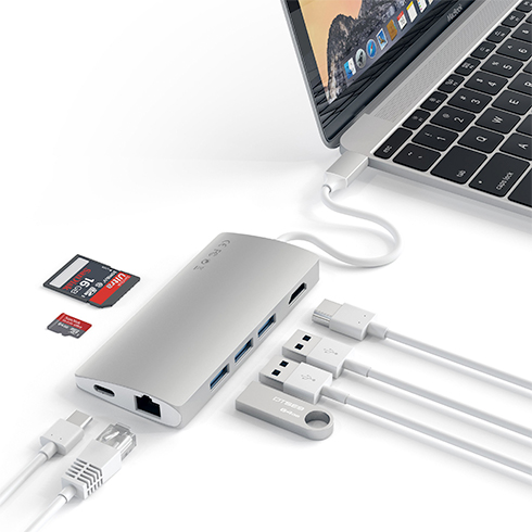 Satechi USB-C Multiport adaptér 4K 8ports V2 - Silver Aluminium 