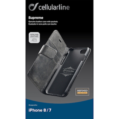 CellularLine Prémiové kožené puzdro typu kniha Supreme pre Apple iPhone 7/8/SE (2020), čierne 