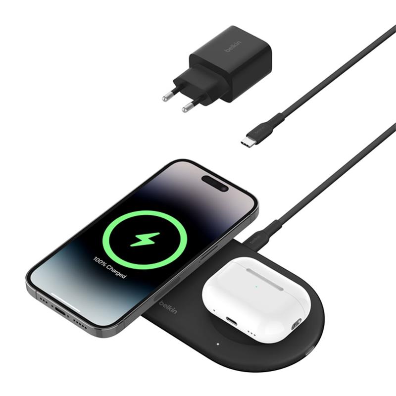Belkin Boost Charge Pro 2-in-1 Magnetic Wireless Charging Pad with Qi2 15W - Black 