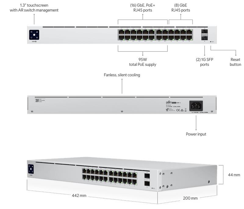 Ubiquiti UniFi switch Gen2 USW-24-POE 24x1000Mbps + 2x SFP   PoE/PoE+ Fanless  (95W) 