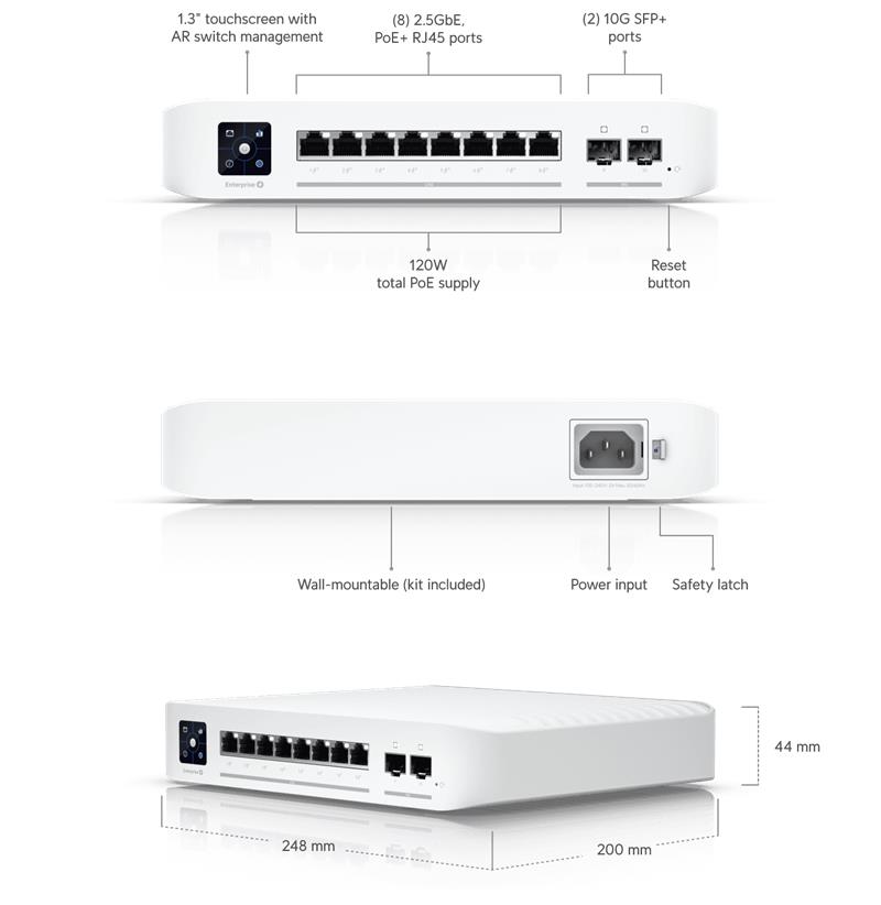 Ubiquiti UniFi switch Gen2 USW-Enterprise-8-PoE  Layer3  8x 2,5Gbps + 2x SFP+   POE/POE+ (120W) 
