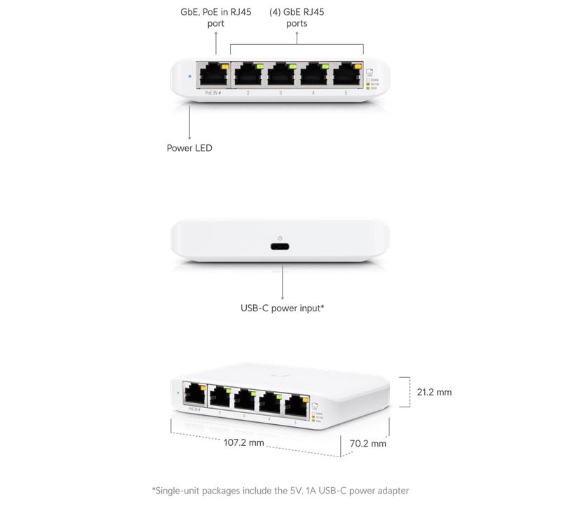 Ubiquiti UniFi switch USW-Flex-mini  5x1000Mbps  power over PoE  indoor/outdoor 