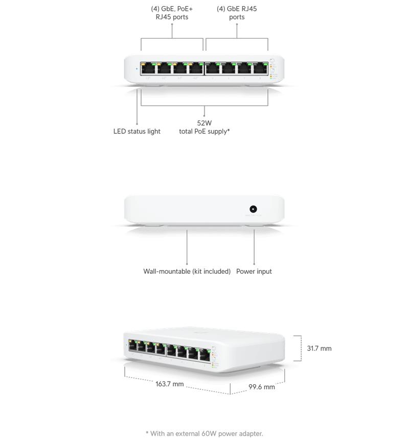 Ubiquiti UniFi switch Gen2 USW-Lite-8-POE  Gen2  8x1000Mbps    POE/POE+ (52W) 