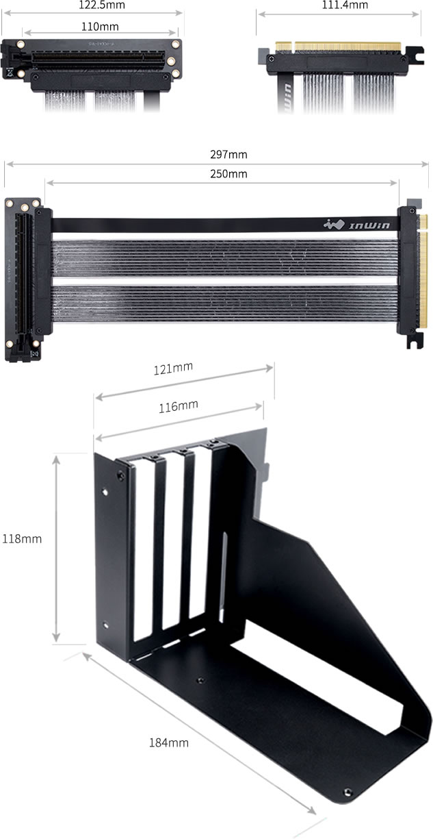 InWin PCI-E 4.0x16 Riser Cable & Bracket (Vertically Mount GPU Adapter) 
