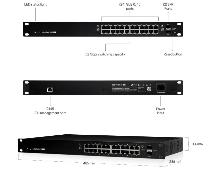 Ubiquiti EdgeMAX switch ES24-250W   24x1000Mbps + 2xSFP   PoE/PoE+/PoE24V 