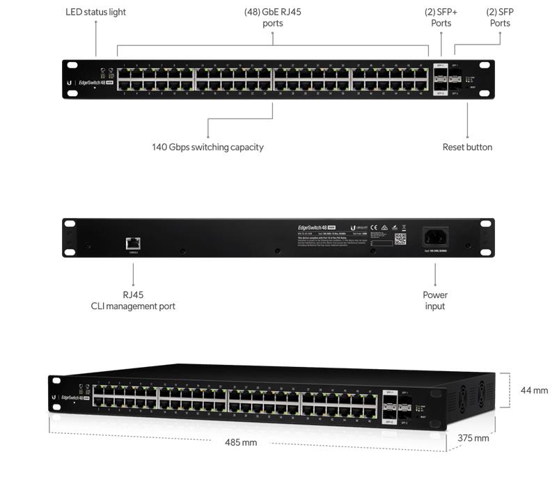 Ubiquiti EdgeMAX switch ES48-500W   48x1000Mbps + 2xSFP + 2xSFP+    PoE/PoE+/PoE24V 