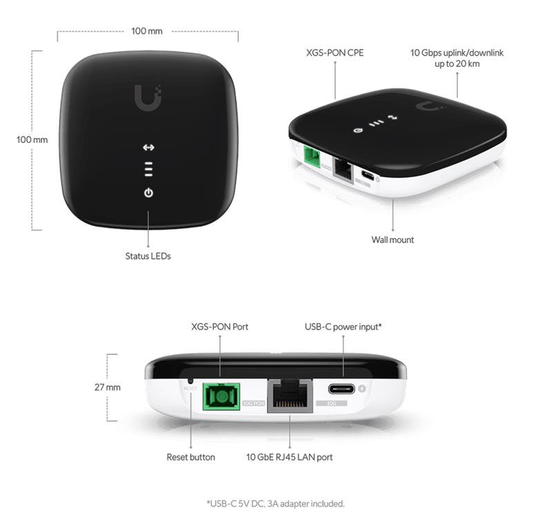 Ubiquiti UISP Fiber XGS   GPON klient 1x SC/APC 1x 10GLAN 
