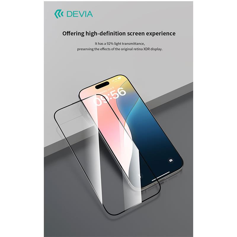 Devia ochranné sklo Van Series Anti-Static pre iPhone 16 Plus/15 Plus - Black Frame 