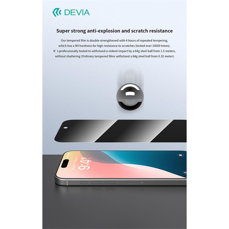 Devia ochranné sklo Van Series Privacy pre iPhone 16 Pro Max - Black Frame 