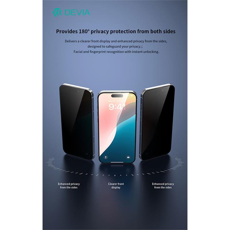 Devia ochranné sklo Van Series Privacy pre iPhone 16 Pro Max - Black Frame 