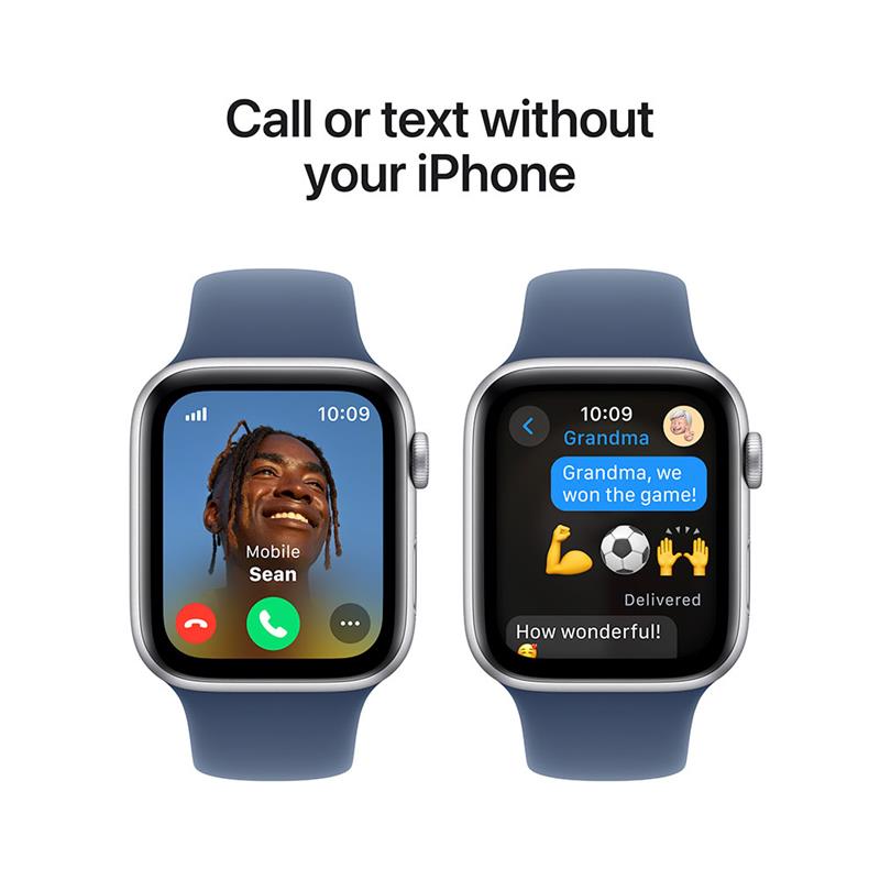 Apple Watch SE GPS + Cellular 44mm Silver Aluminium Case with Denim Sport Band - M/L 