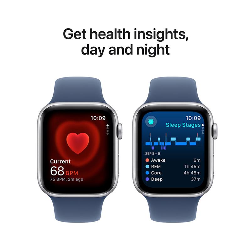 Apple Watch SE GPS + Cellular 44mm Silver Aluminium Case with Denim Sport Band - M/L 