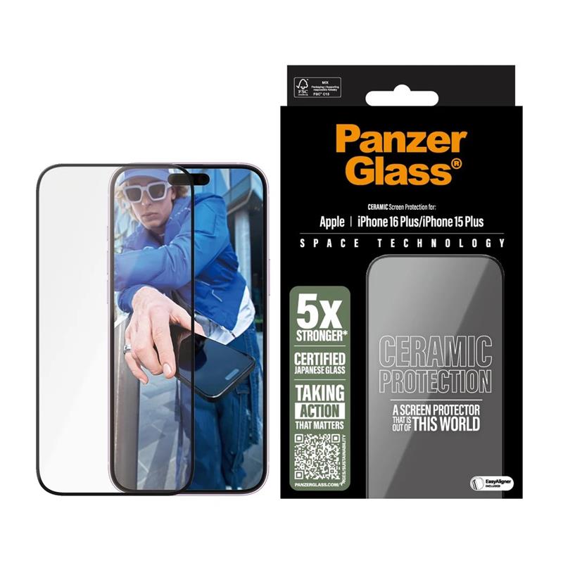 PanzerGlass ochranné sklo UWF Ceramic Protection pre iPhone 16 Plus/15 Plus - Black Frame 