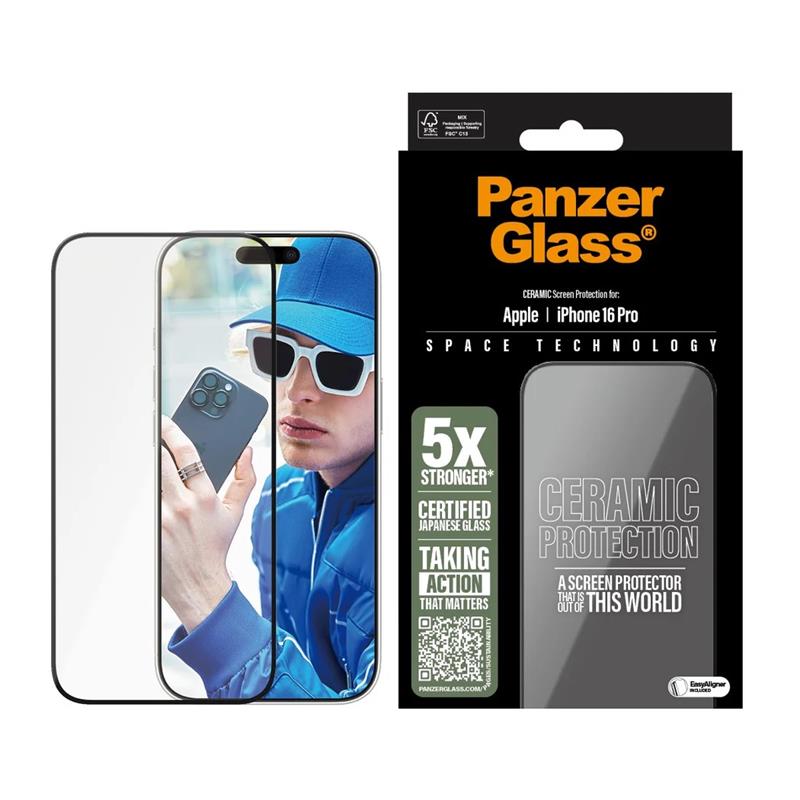 PanzerGlass ochranné sklo UWF Ceramic Protection pre iPhone 16 Pro - Black Frame 