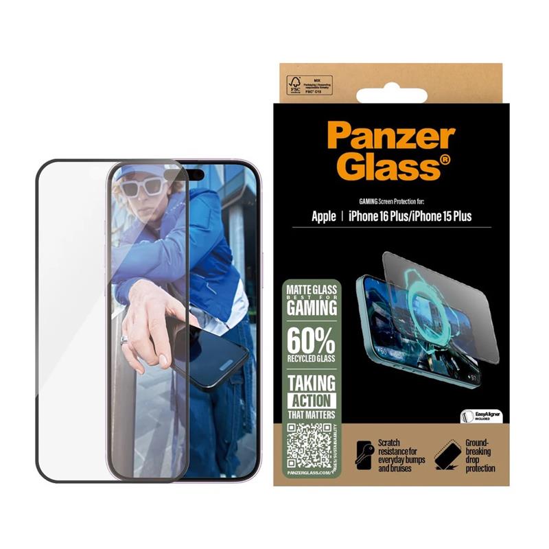 PanzerGlass ochranné sklo UWF Gaming pre iPhone 16 Plus/15 Plus - Black Frame 