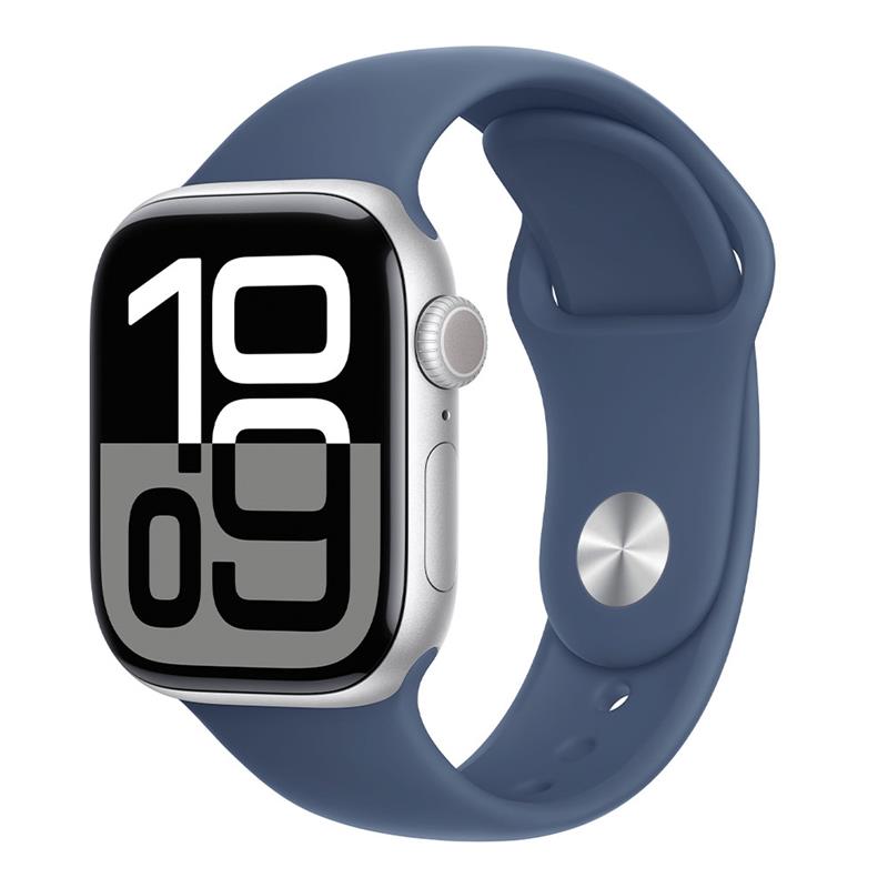 Apple Watch Series 10 GPS 46mm Silver Aluminium Case with Denim Sport Band - M/L 