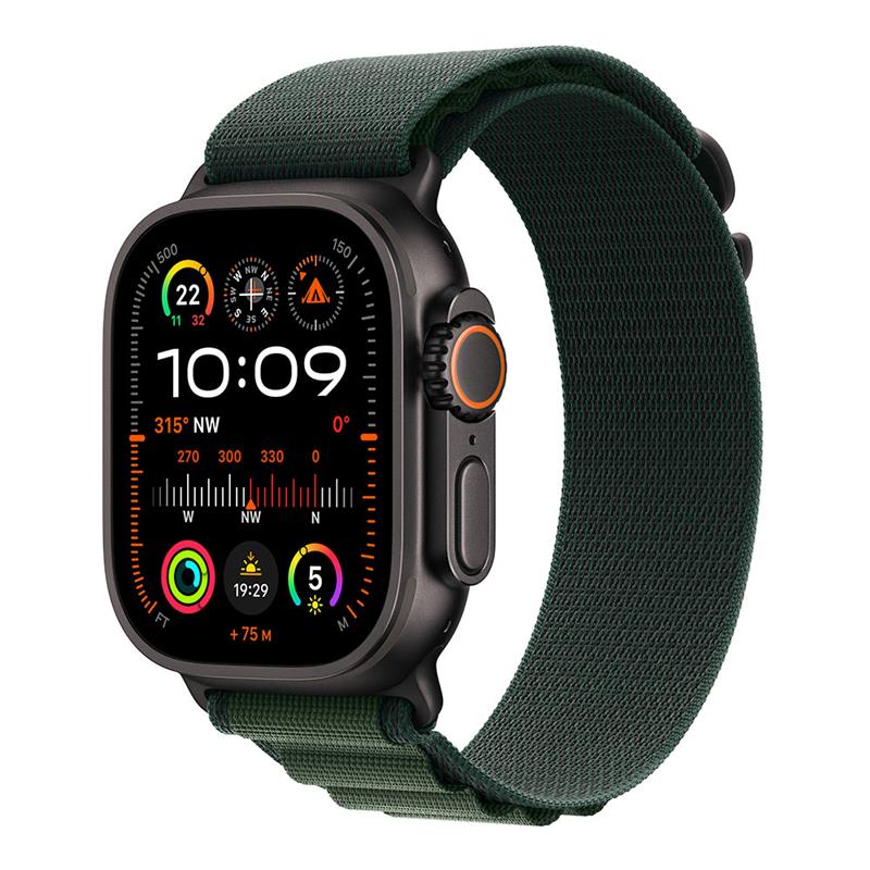 Apple Watch Ultra 2 GPS + Cellular 49mm Black Titanium Case with Dark Green Alpine Loop - Large 