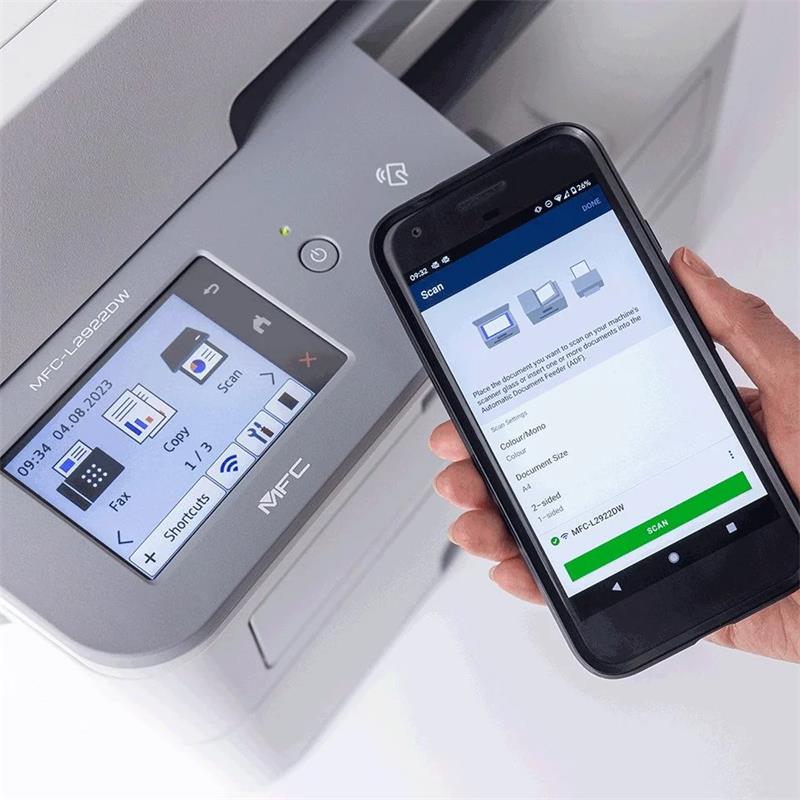 Brother MFC-L2922DW, A4 laser MFP, print/scan/copy/fax, 34 strán/min, 600x600, duplex, USB 2.0, LAN, WiFi 