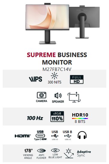 Thomson M27FB7C14V - 27" FHD, IPS, 100Hz, 5ms, 300cd, 1300:1, USB-C (65W), HDMI, VGA, repro, kamera, 3Yr 