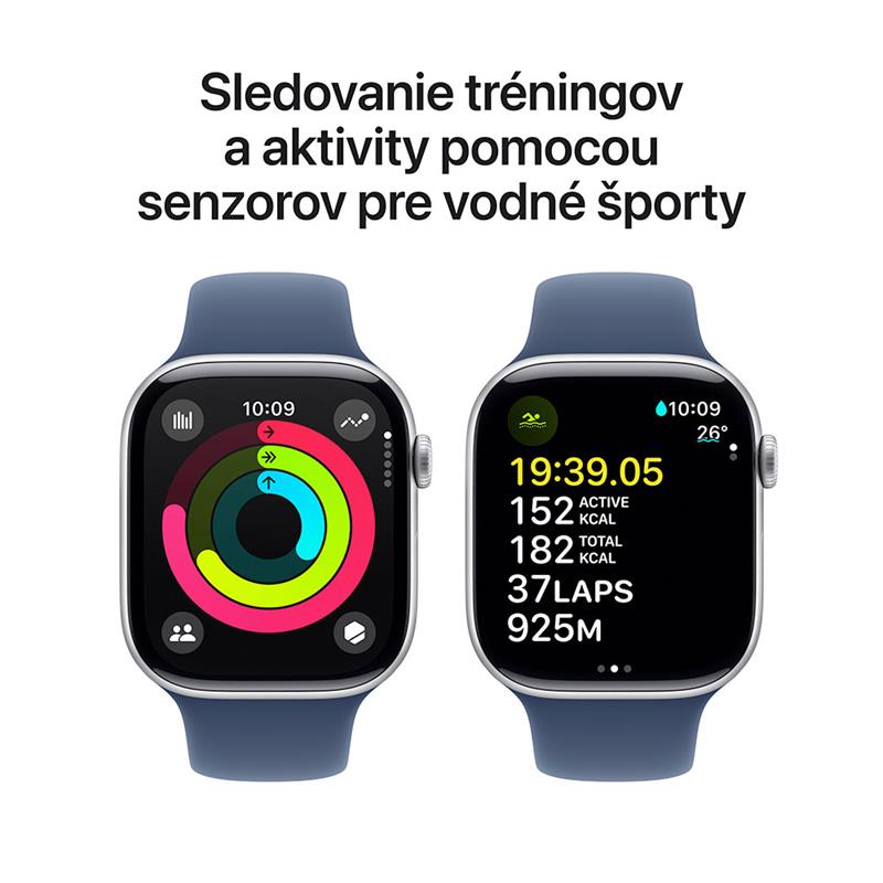 Apple Watch Series 10 GPS 46mm Silver Aluminium Case with Denim Sport Band - M/L 
