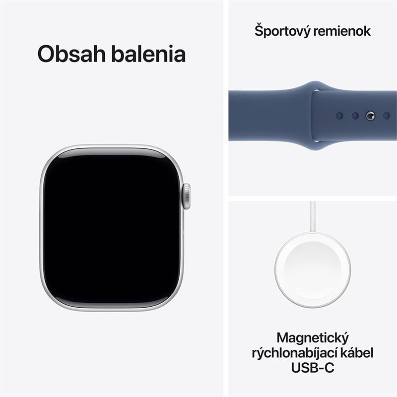 Apple Watch Series 10 GPS 46mm Silver Aluminium Case with Denim Sport Band - M/L 