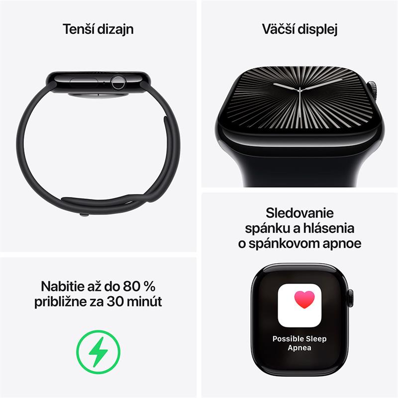 Apple Watch Series 10 GPS 46mm Jet Black Aluminium Case with Black Sport Band - M/L 