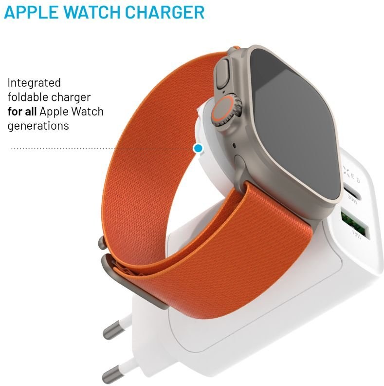 FIXED Power Socket s USB-A a USB-C vstupom a nabijackou pre Apple Watch, 33W, biela 