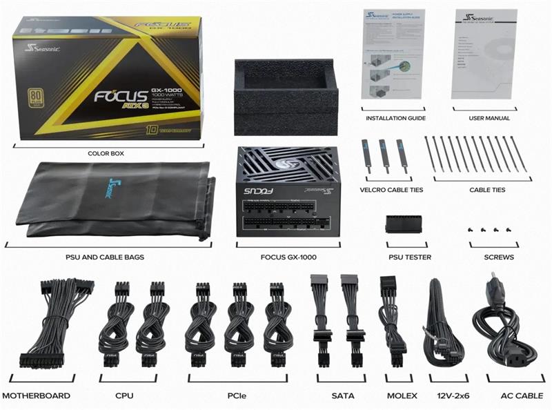 Seasonic FOCUS GX GOLD 1000W V4 ATX 3.1, PCIe 5.1, modular 
