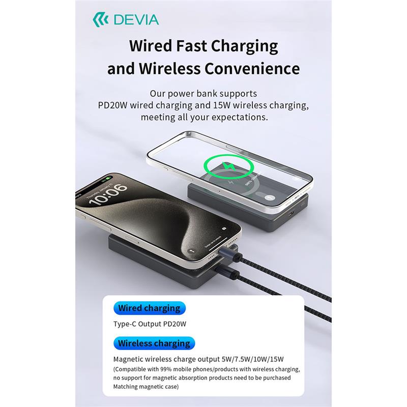 Devia powerbank Extreme Speed Series Mini Magnetic 10.000 mAh PD 20W - Space Gray 
