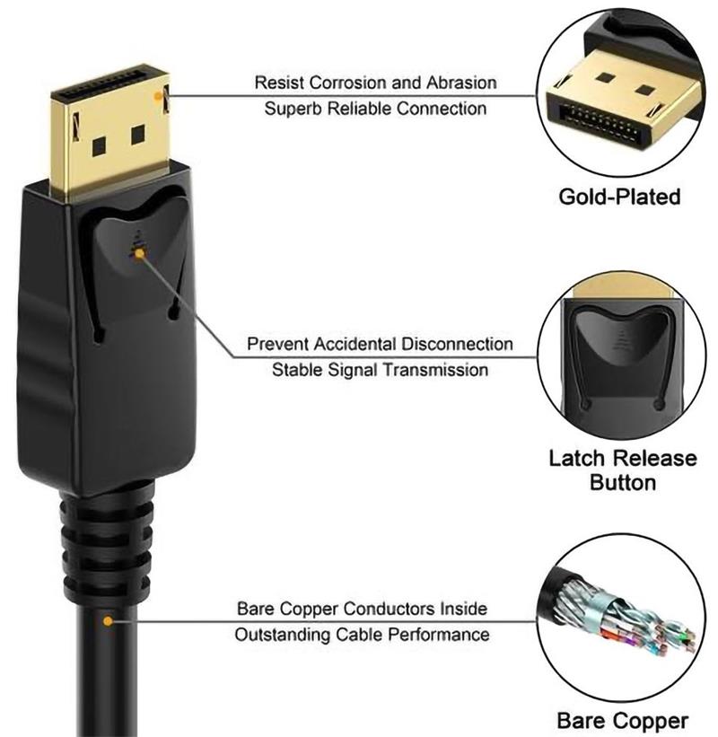 PremumCord DisplayPort 1.4 kábel M/M, pozlátené konektory, 1.5m 